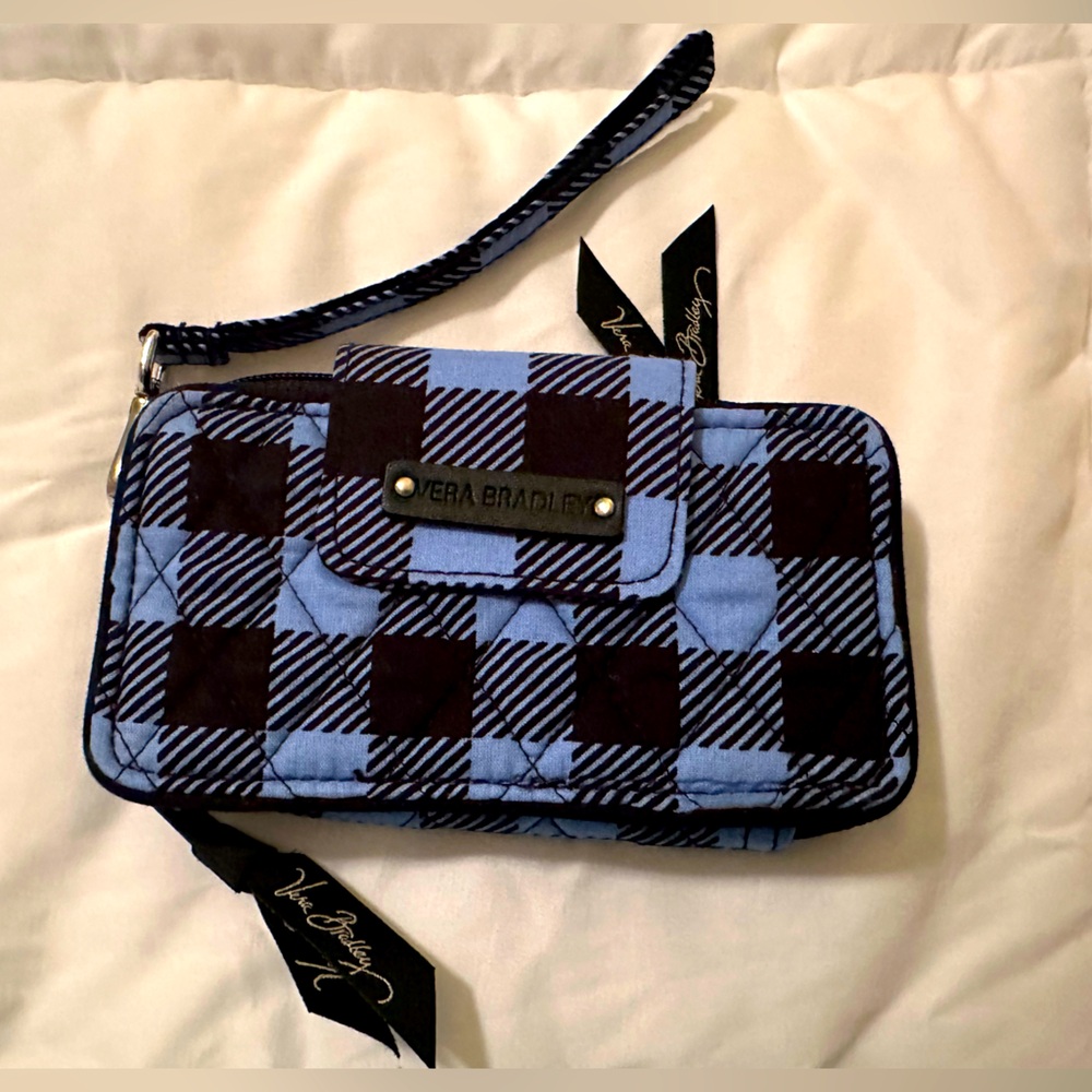 EUC Vera Bradley Alpine Blue Checkered Phone Wristlet Wallet